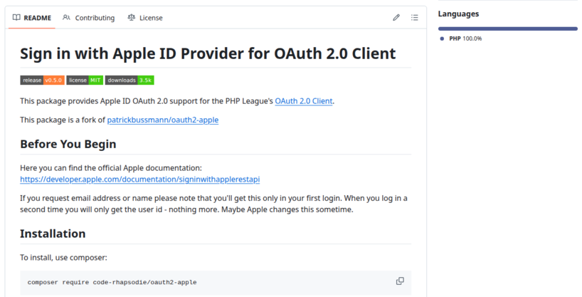 Repository client OAuth for Apple provider